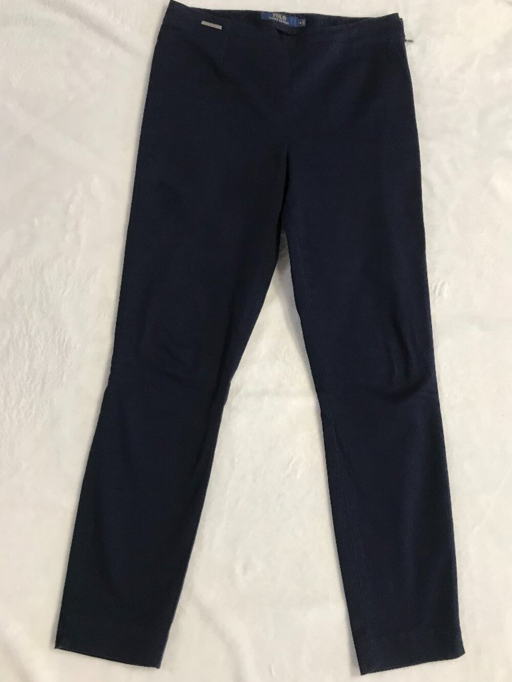 Polo Ralph Lauren Navy Pants Size 4 Stretch Cotton Side Zip Slim Straight Leg